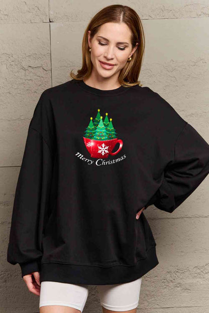 Simply Love Sweat-shirt graphique JOYEUX NOËL pleine taille