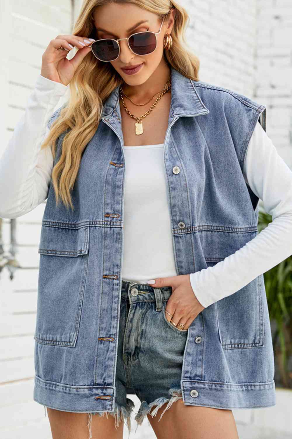 Veste en jean à col boutonné