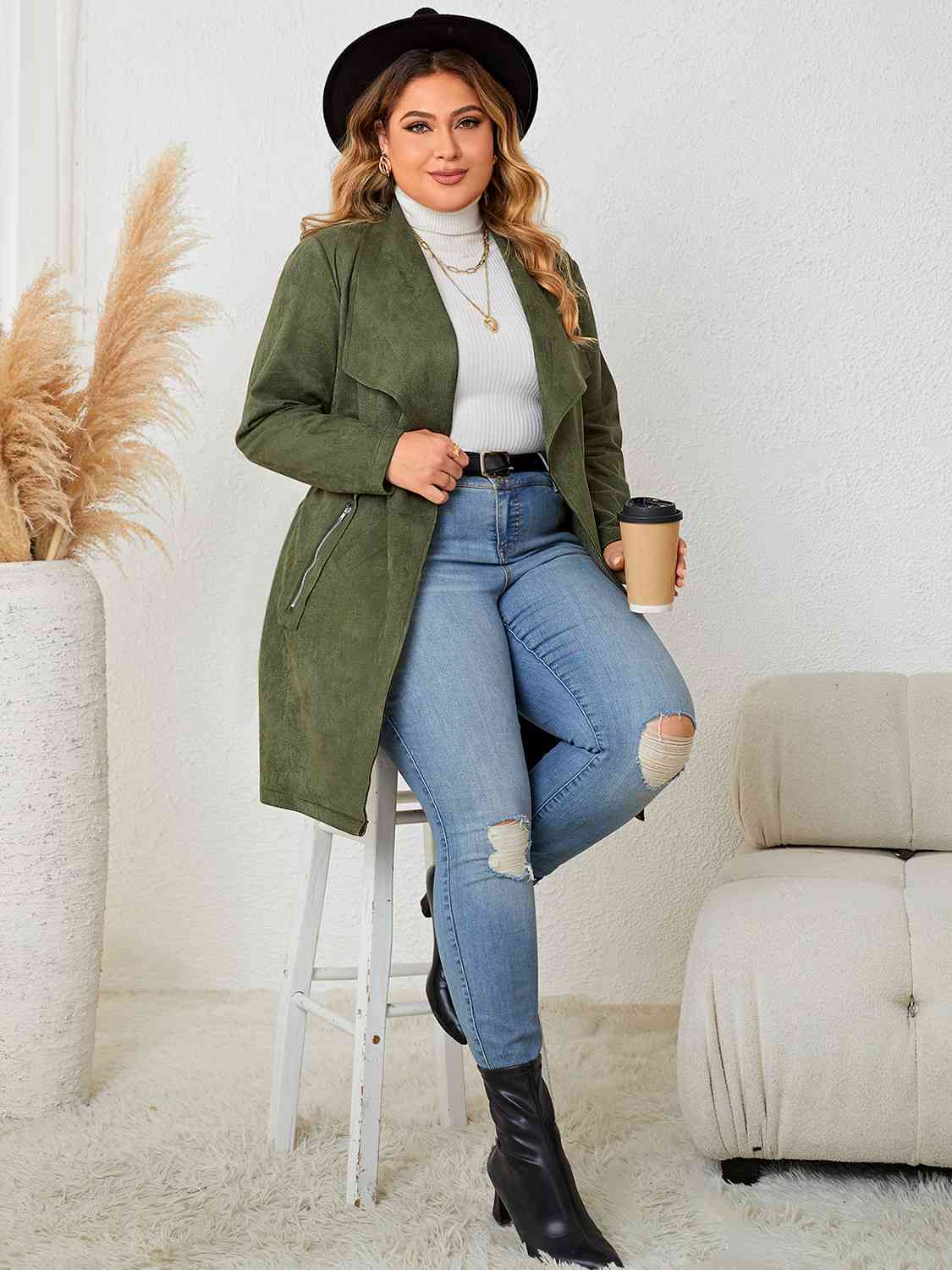 Gabardina con lazo en la espalda de talla grande