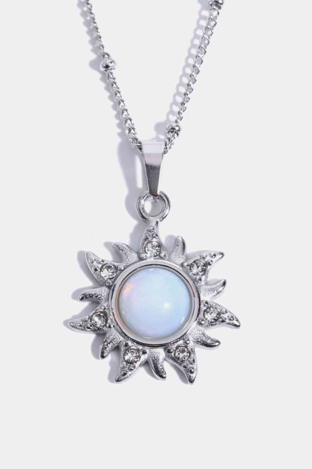 Collier en acier inoxydable avec pendentif soleil opale