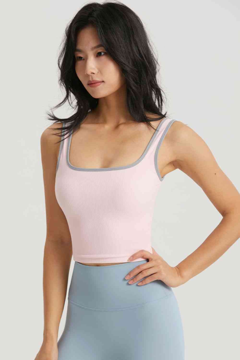 Contrast Square Neck Cropped Sports Tank