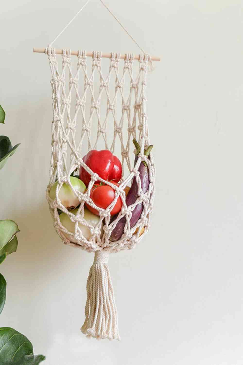 Cesta de macramé para colgar en la pared