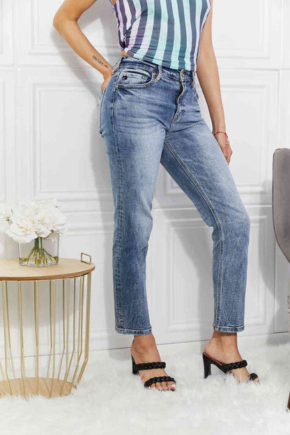 Kancan - Jean droit slim taille haute Amara pleine taille