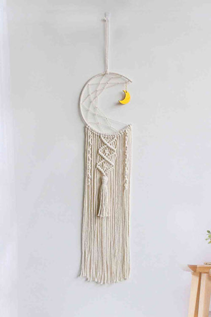 Colgante de pared bohemio de macramé con forma de luna tejido a mano