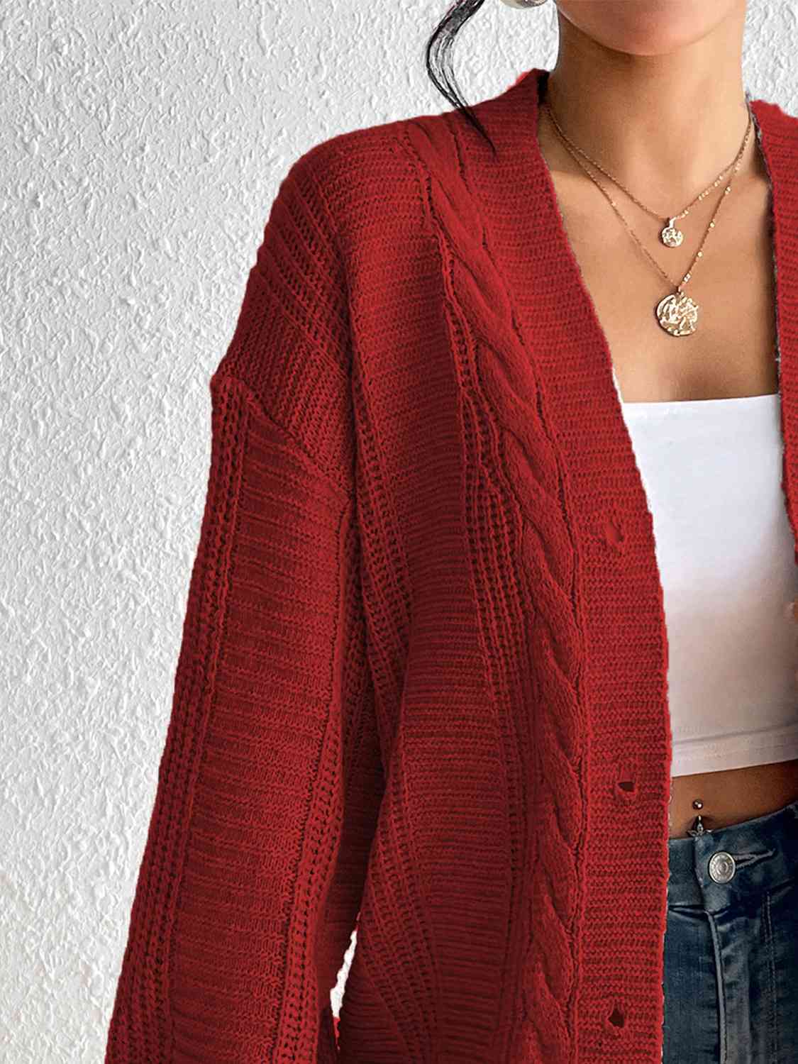 Cable-Knit Button Down Cardigan