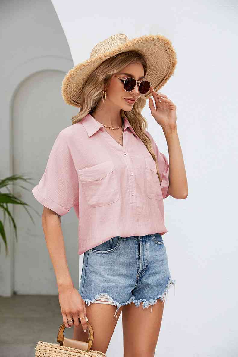 Blusa con cuello Johnny y medio botón