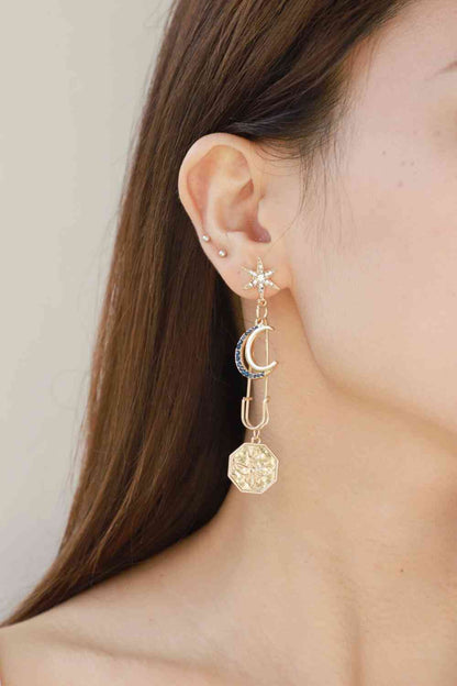 5 paires de boucles d'oreilles lune et étoile incrustées de strass, vente en gros