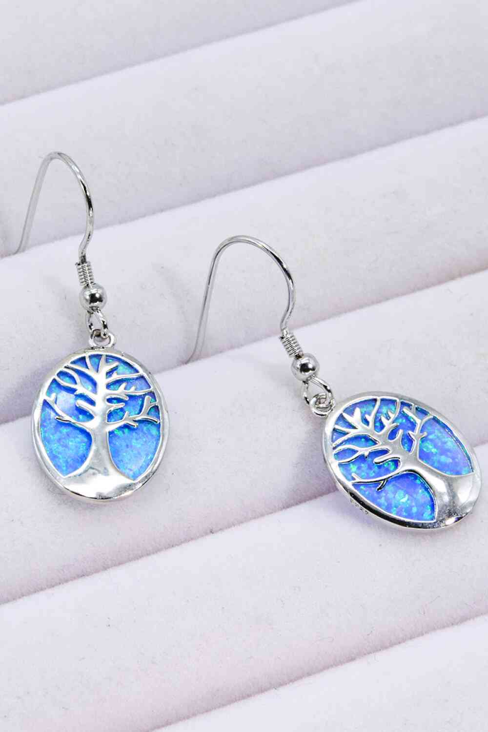 Boucles d'oreilles pendantes plaquées platine bleu opale