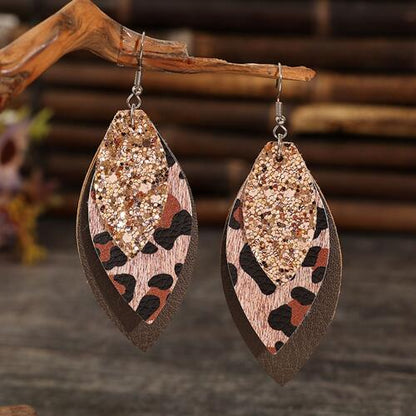 Boucles d'oreilles pendantes à paillettes en forme de feuille en PU