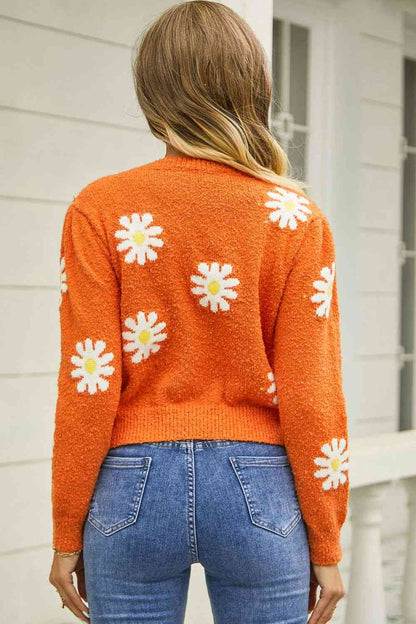 Pull à manches courtes et col rond à motif floral