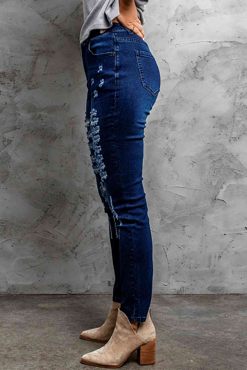 Jean skinny taille mi-haute effet vieilli Baeful