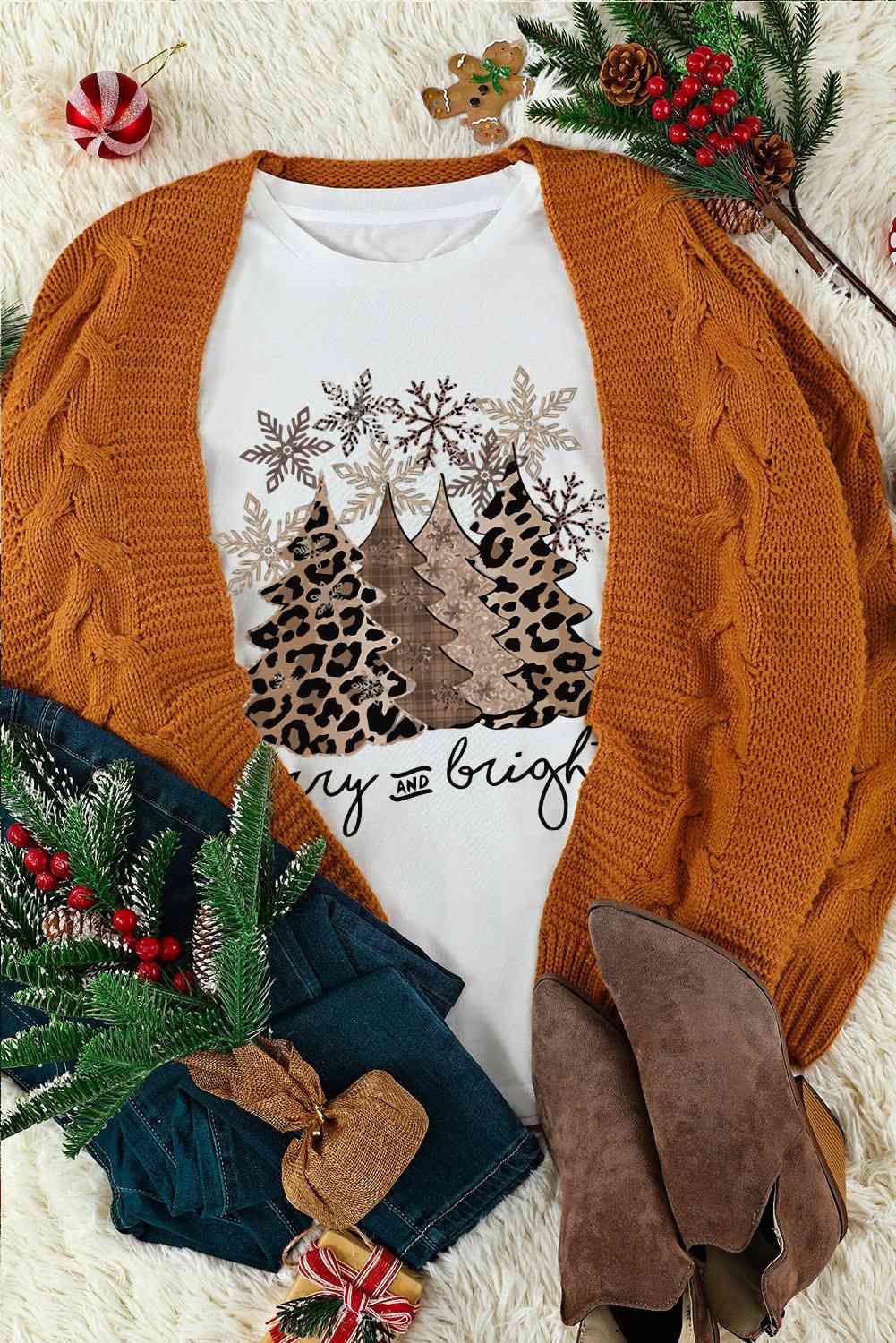 T-shirt à manches courtes avec motif d'arbre de Noël