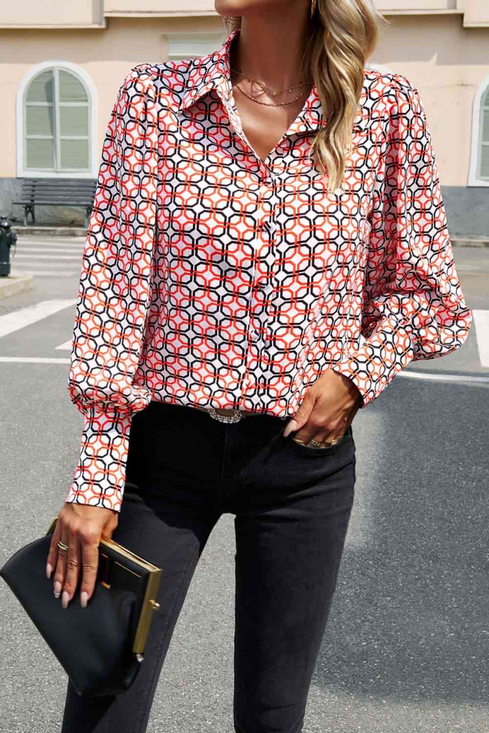 Printed Lantern Sleeve Shirt