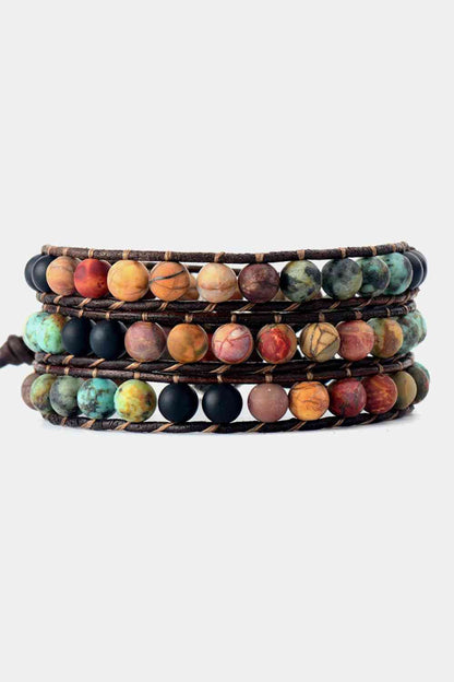 Handmade Triple Layer Beaded Agate Bracelet