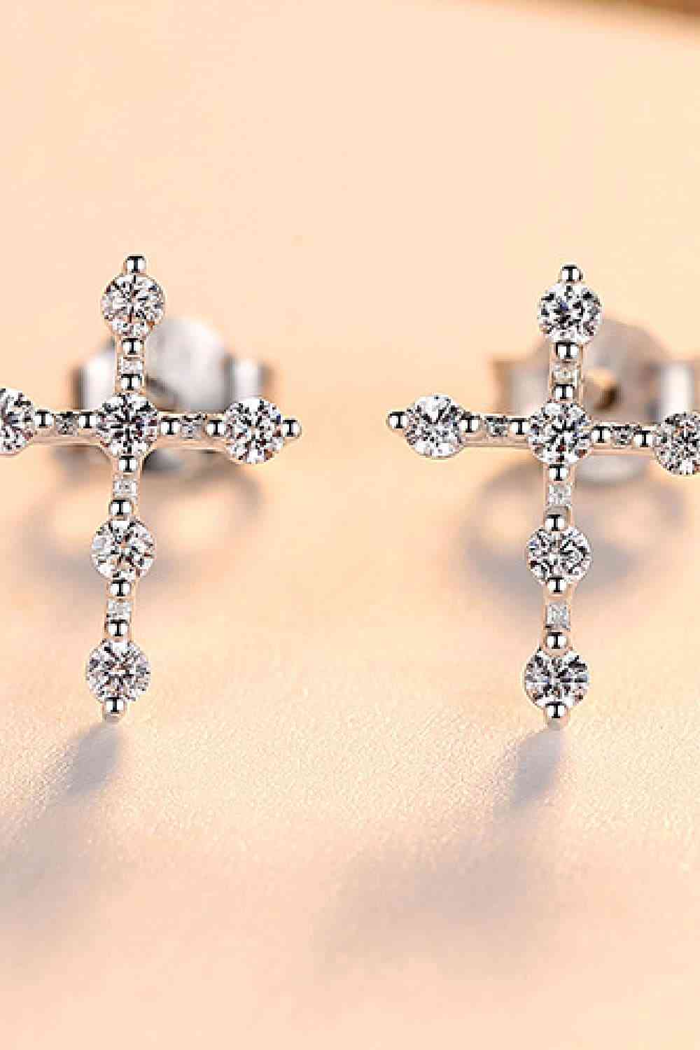 Boucles d'oreilles croix en argent sterling 925 avec zircon