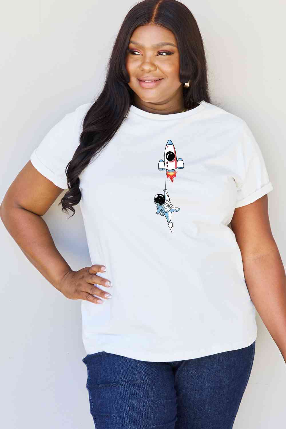 Simply Love T-shirt en coton avec image d'astronaute pleine taille