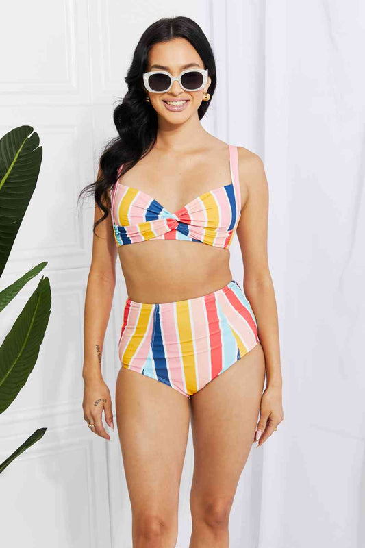 Marina West Swim - Take A Dip - Bikini torsadé taille haute à rayures