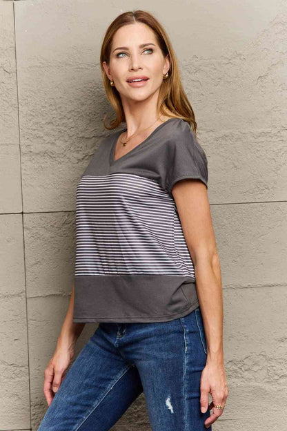 Striped V-Neck Short Sleeve T-Shirt