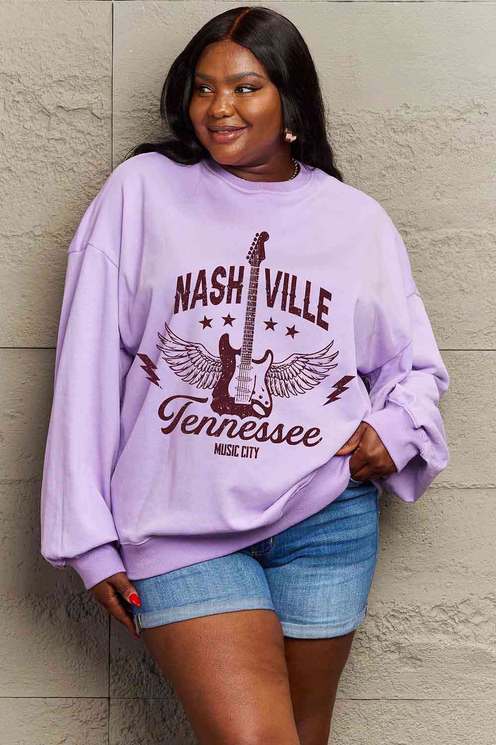 Sudadera con estampado de NASHVILLE TENNESSEE MUSIC CITY de tamaño completo de Simply Love Simply Love