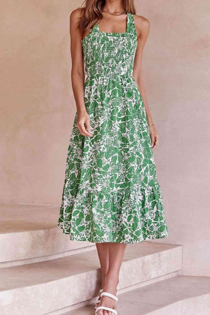 Robe midi florale croisée nouée au dos