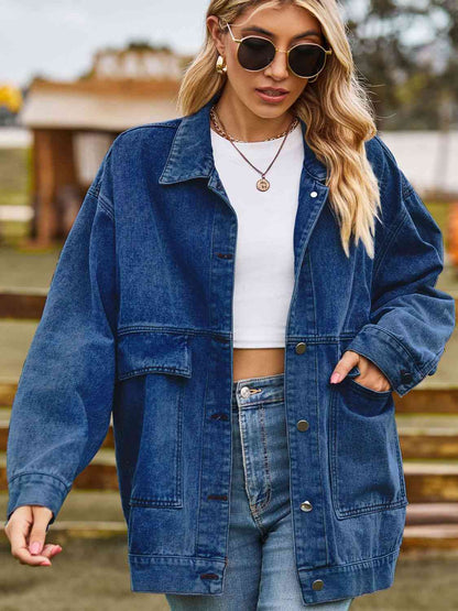 Veste en jean à épaules tombantes avec poches