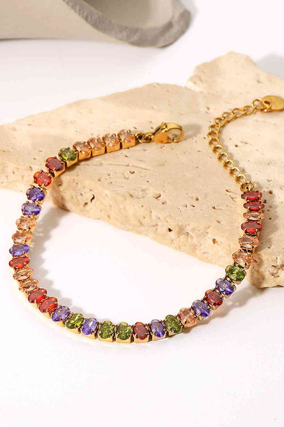 Bracelet Zircon Multicolore Plaqué Or 18 Carats