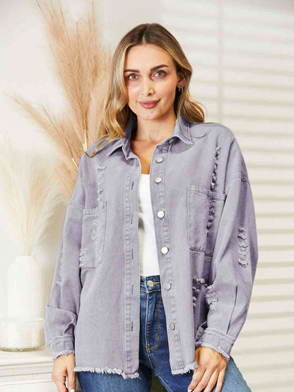 Veste en jean effet vieilli à ourlet brut