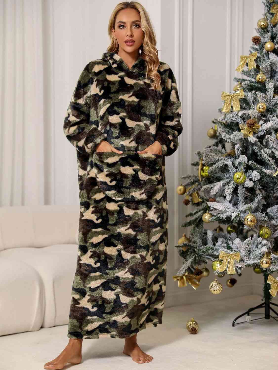 Robe de nuit Teddy à capuche camouflage