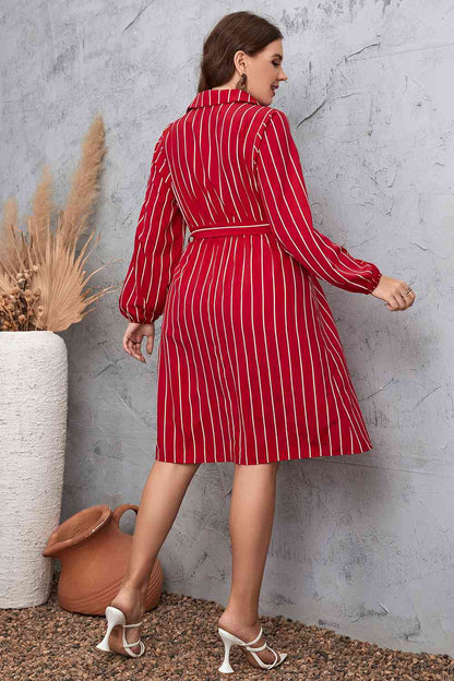 Robe Chemise Rayée Nouée à la Taille de Grande Taille