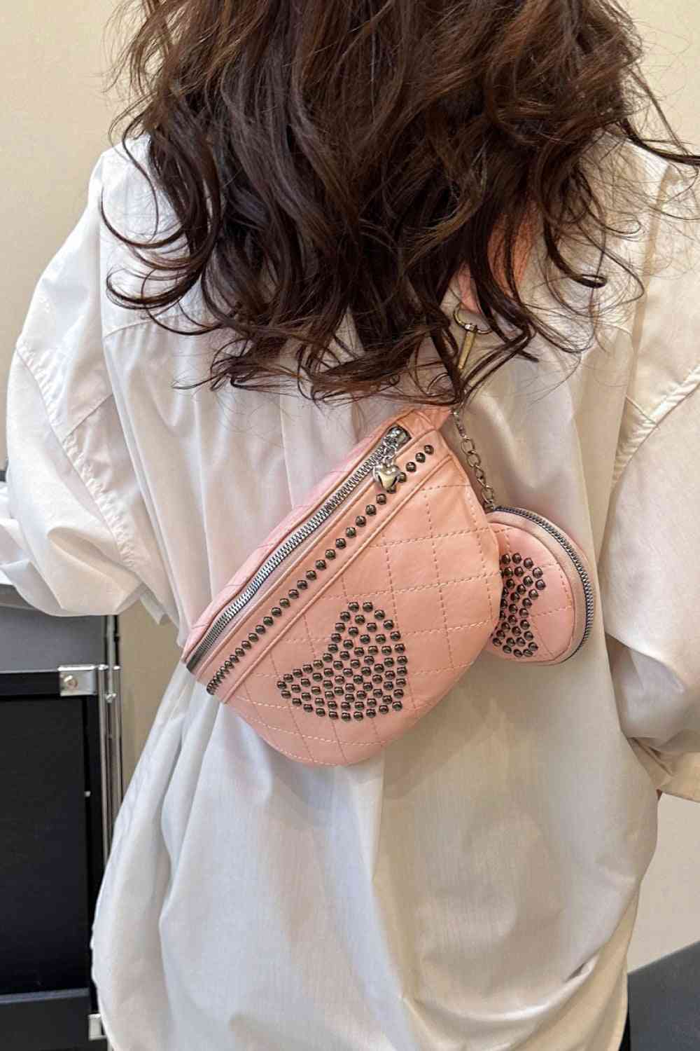 Sac à bandoulière en cuir PU clouté avec petit sac à main