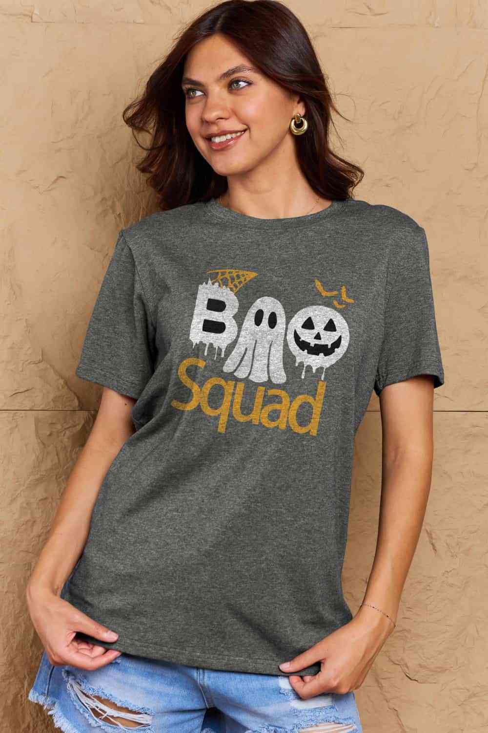 Camiseta de algodón con gráfico BOO SQUAD de talla grande de Simply Love