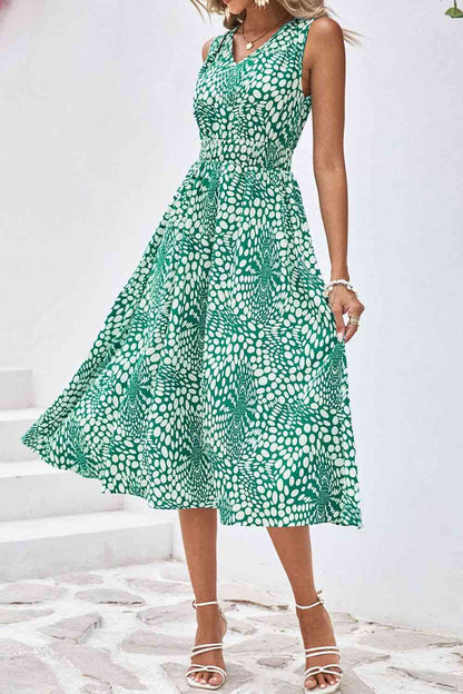 Printed V-Neck Sleeveless Dress