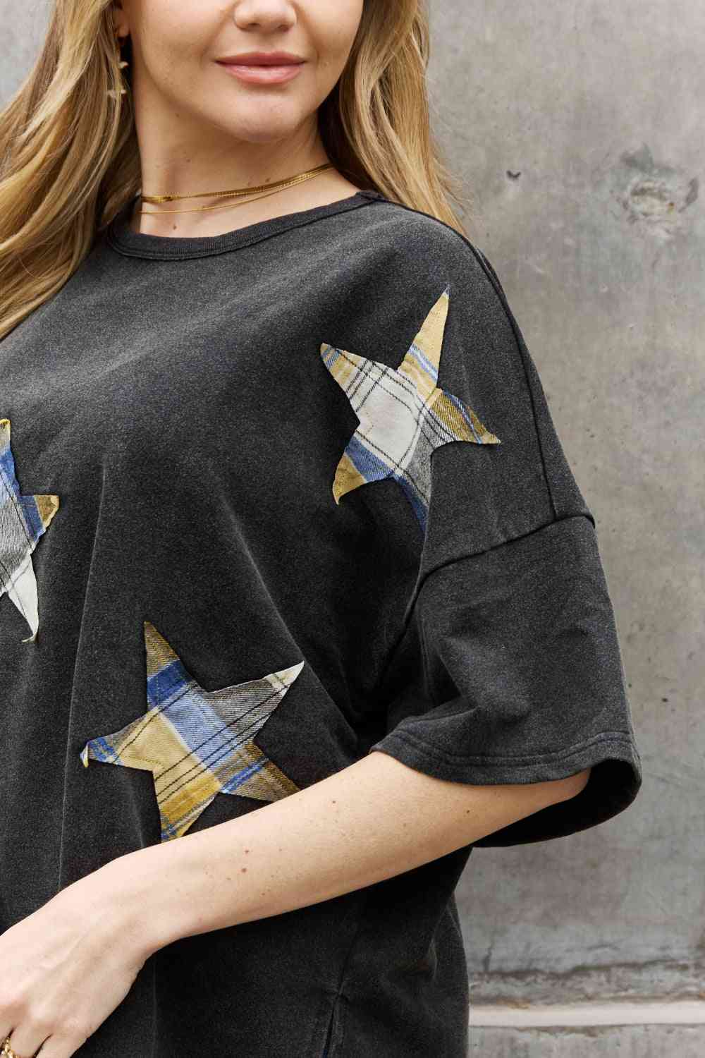 ODDI Full Size Printed Star Patch Detail Top