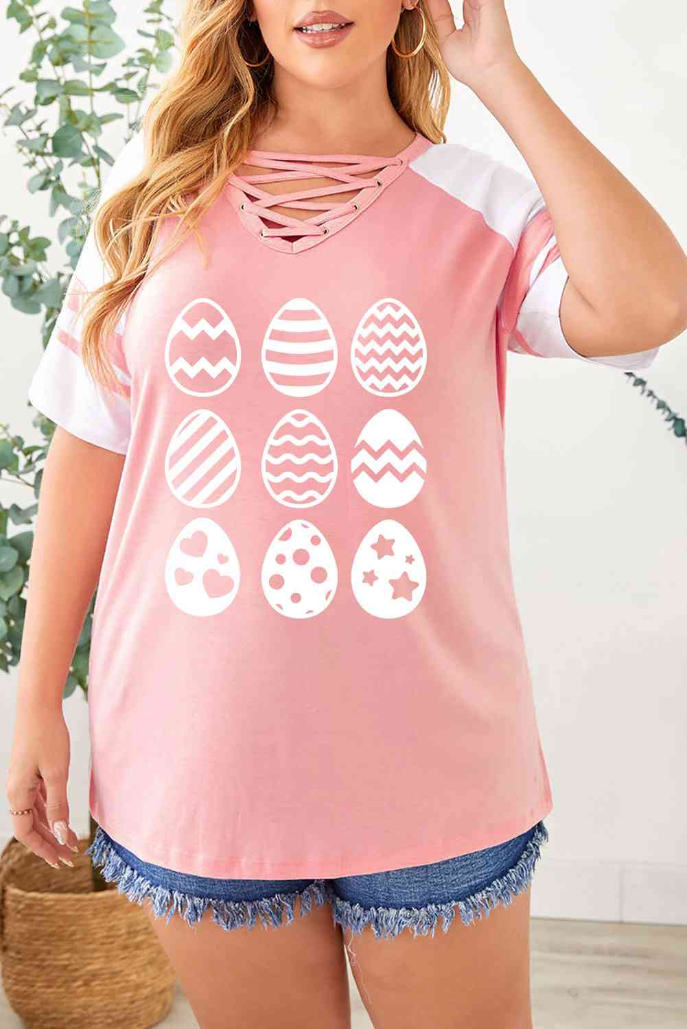 T-shirt Croisé Graphique Oeuf de Pâques Grande Taille