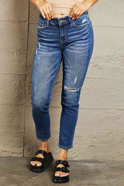 BAYEAS Jean slim effet vieilli taille mi-haute