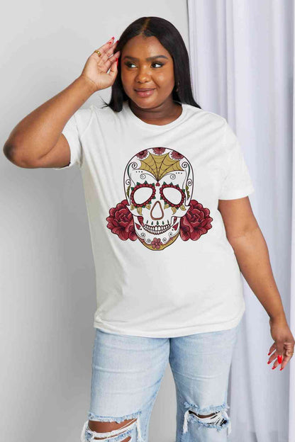 T-shirt en coton avec image de crâne pleine taille Simply Love