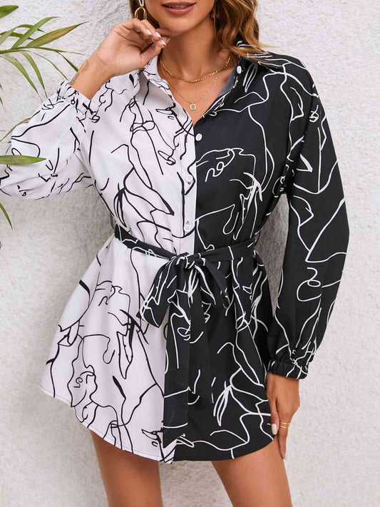 Robe chemise imprimée à nouer à la taille