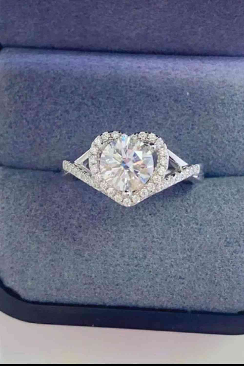 Bague coeur en argent sterling 925 moissanite adorée de 1 carat