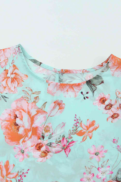 Blusa con cuello redondo y manga abullonada floral de Summer Lover