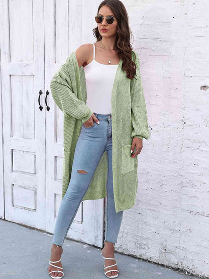 Cardigan long ouvert sur le devant avec poches