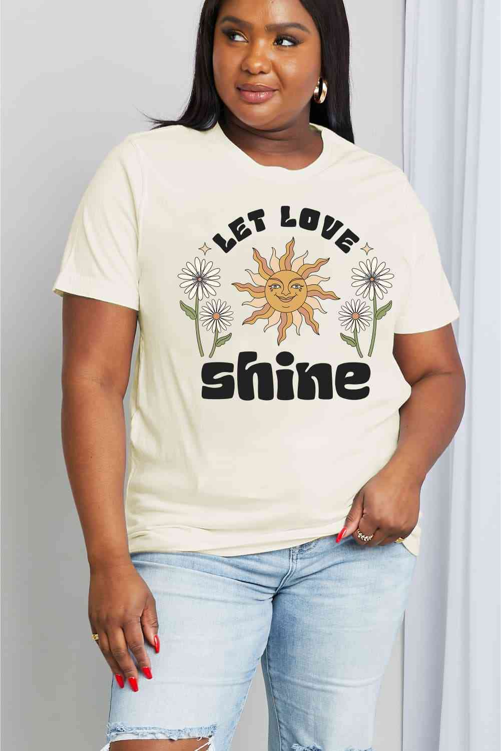 Camiseta de algodón con estampado LET LOVE SHINE de tamaño completo de Simply Love