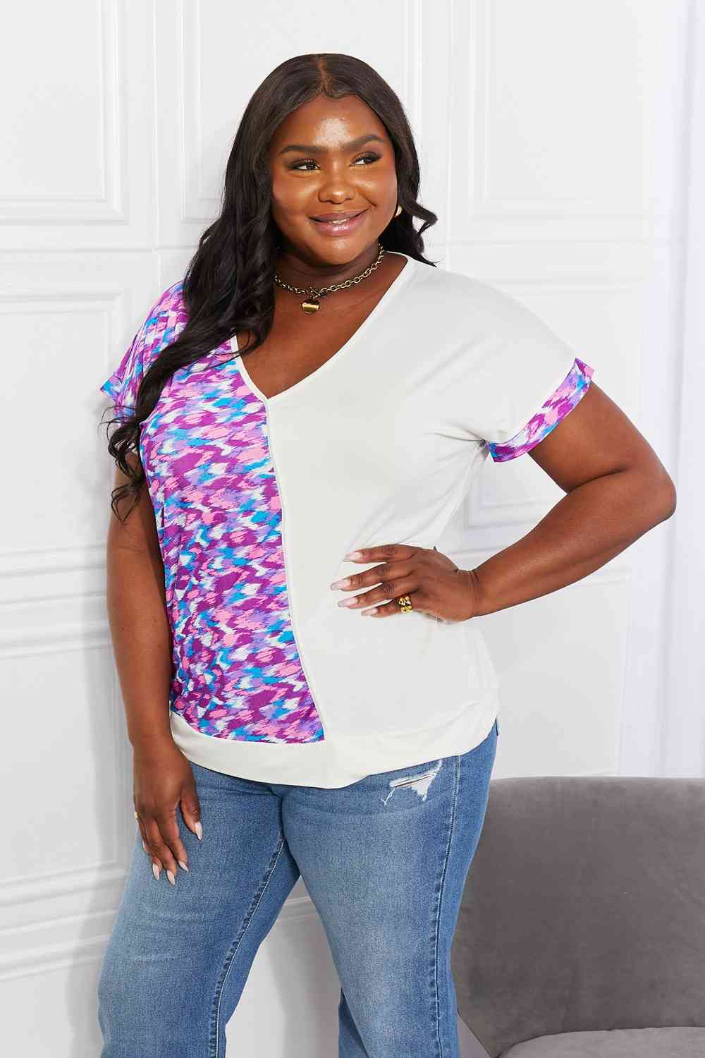 Sew In Love Full Size Open Road Printed Color Block Tee