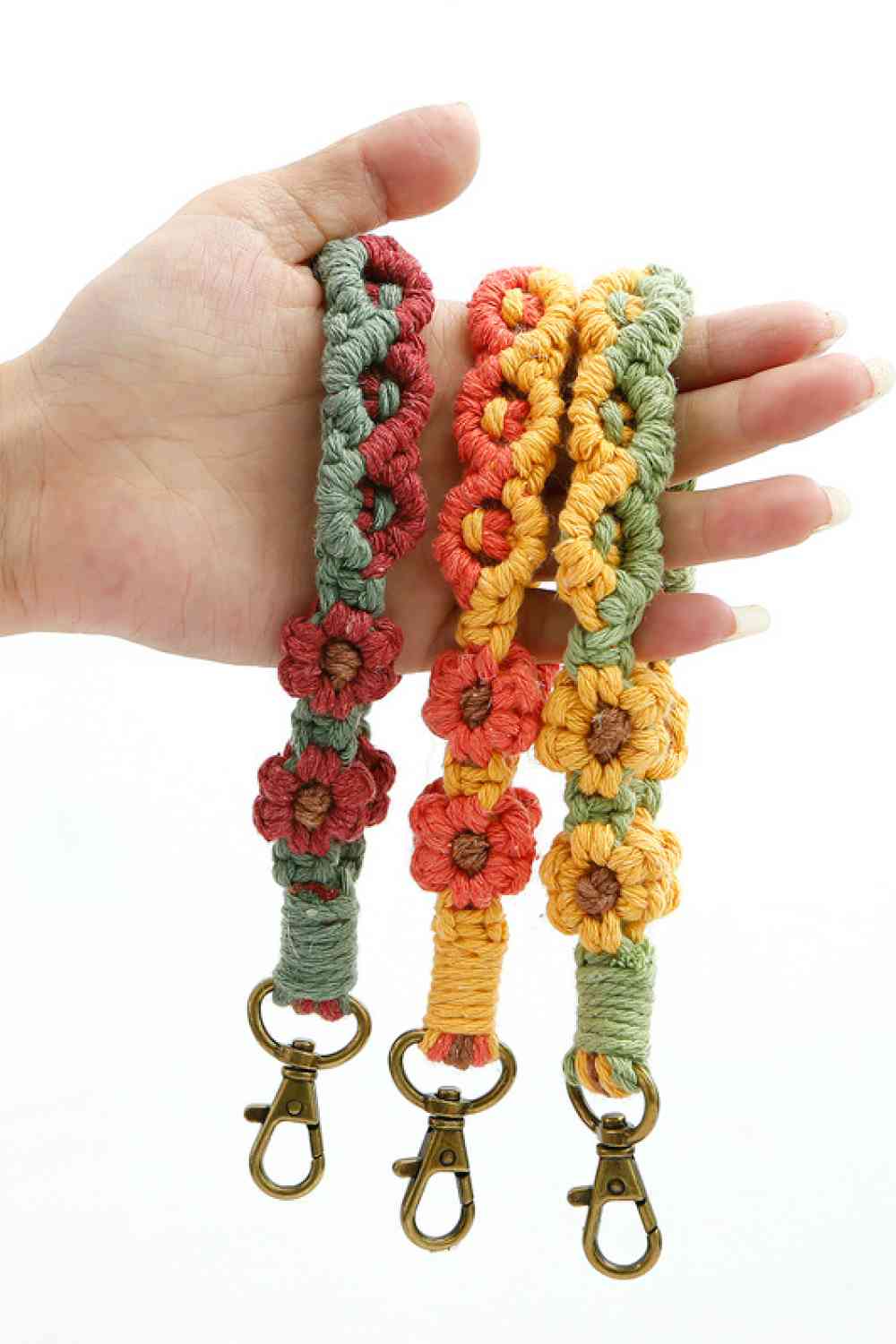 Porte-clés en macramé à fermeture en alliage de bracelet en forme de fleur