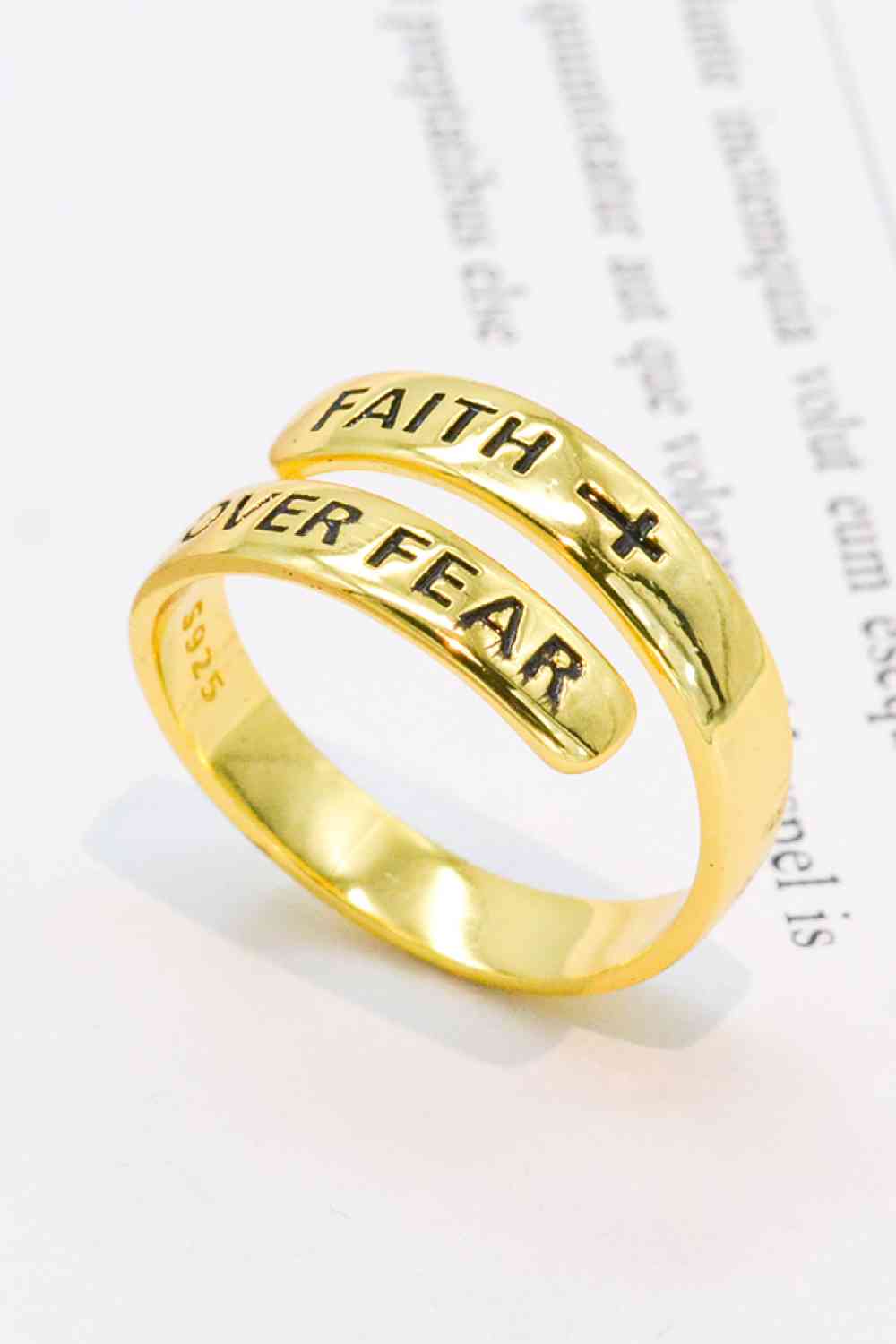 Bague de contournement FAITH OVER FEAR en argent sterling 925