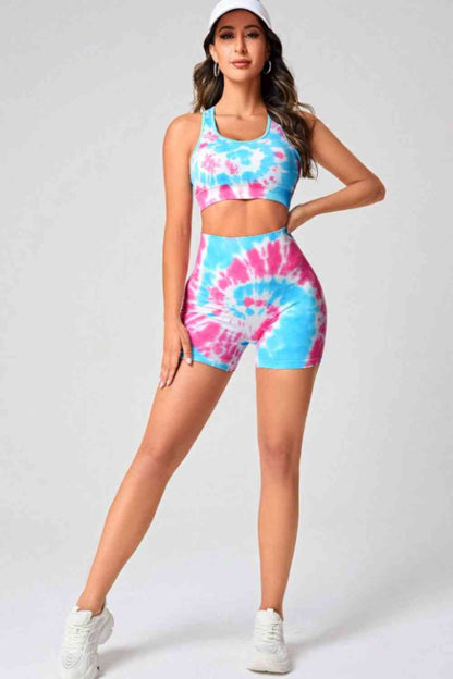 Conjunto de sujetador deportivo y pantalones cortos Tie-Dye