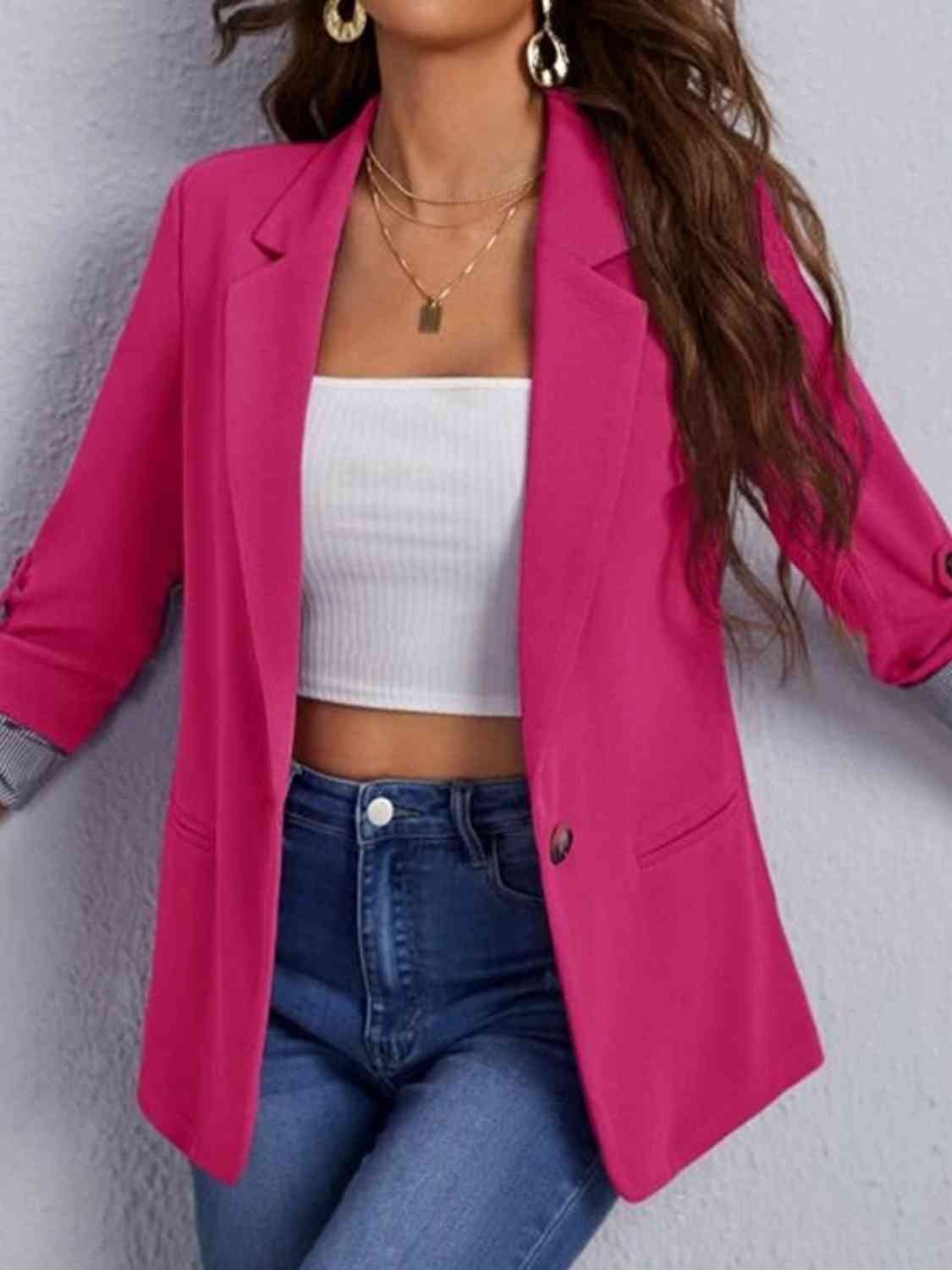 Blazer con cuello de solapa y mangas enrolladas