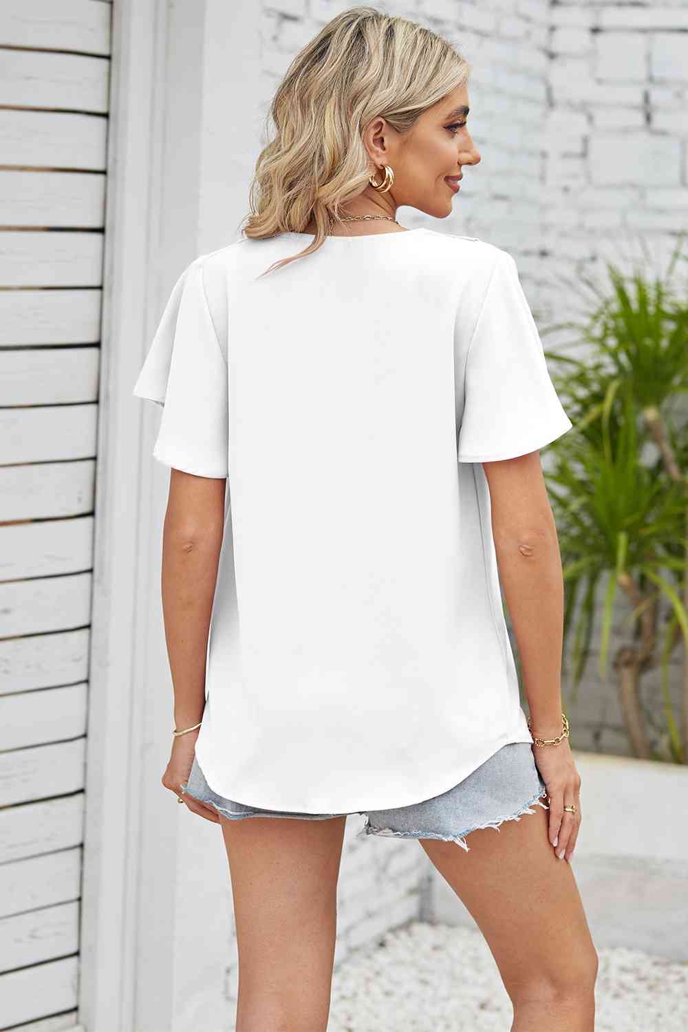 V-Neck Flutter Sleeve Blouse