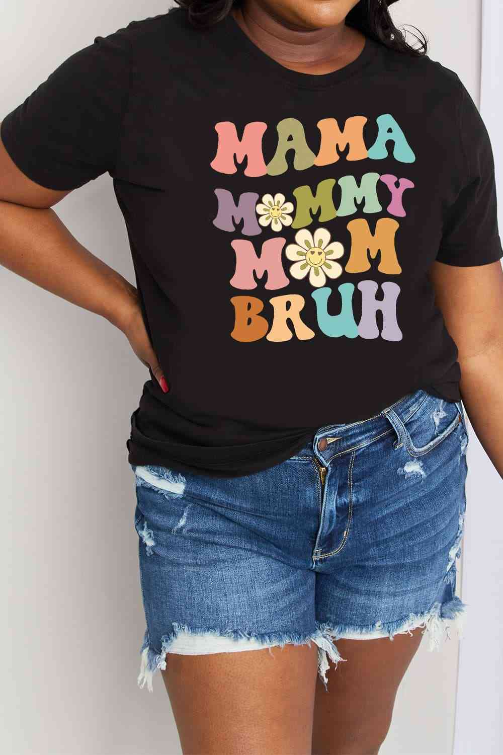 Simply Love T-shirt en coton graphique MAMA MY MOM BRUH pleine taille