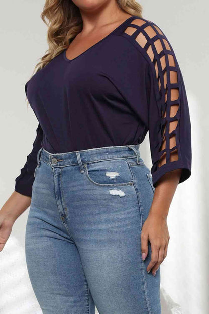 Blusa de manga tres cuartos con abertura de talla grande