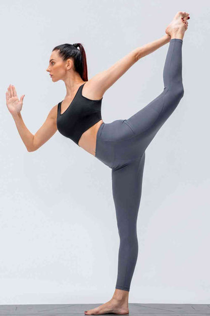 Legging actif respirant à large taille avec poches